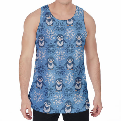 Snowy Penguin Knitted Pattern Print Men's Velvet Tank Top