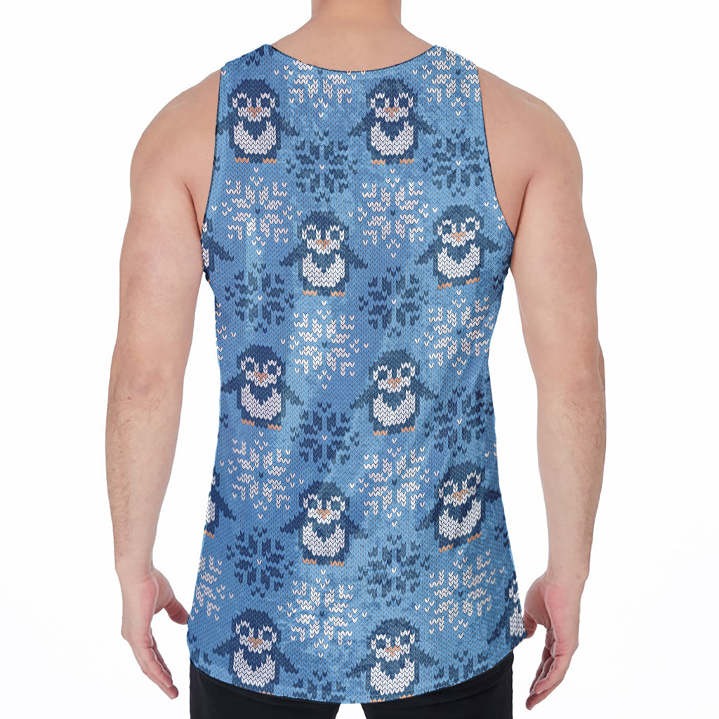 Snowy Penguin Knitted Pattern Print Men's Velvet Tank Top