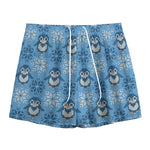 Snowy Penguin Knitted Pattern Print Mesh Shorts