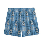 Snowy Penguin Knitted Pattern Print Mesh Shorts