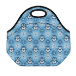 Snowy Penguin Knitted Pattern Print Neoprene Lunch Bag