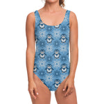 Snowy Penguin Knitted Pattern Print One Piece Swimsuit