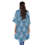 Snowy Penguin Knitted Pattern Print Open Front Beach Cover Up