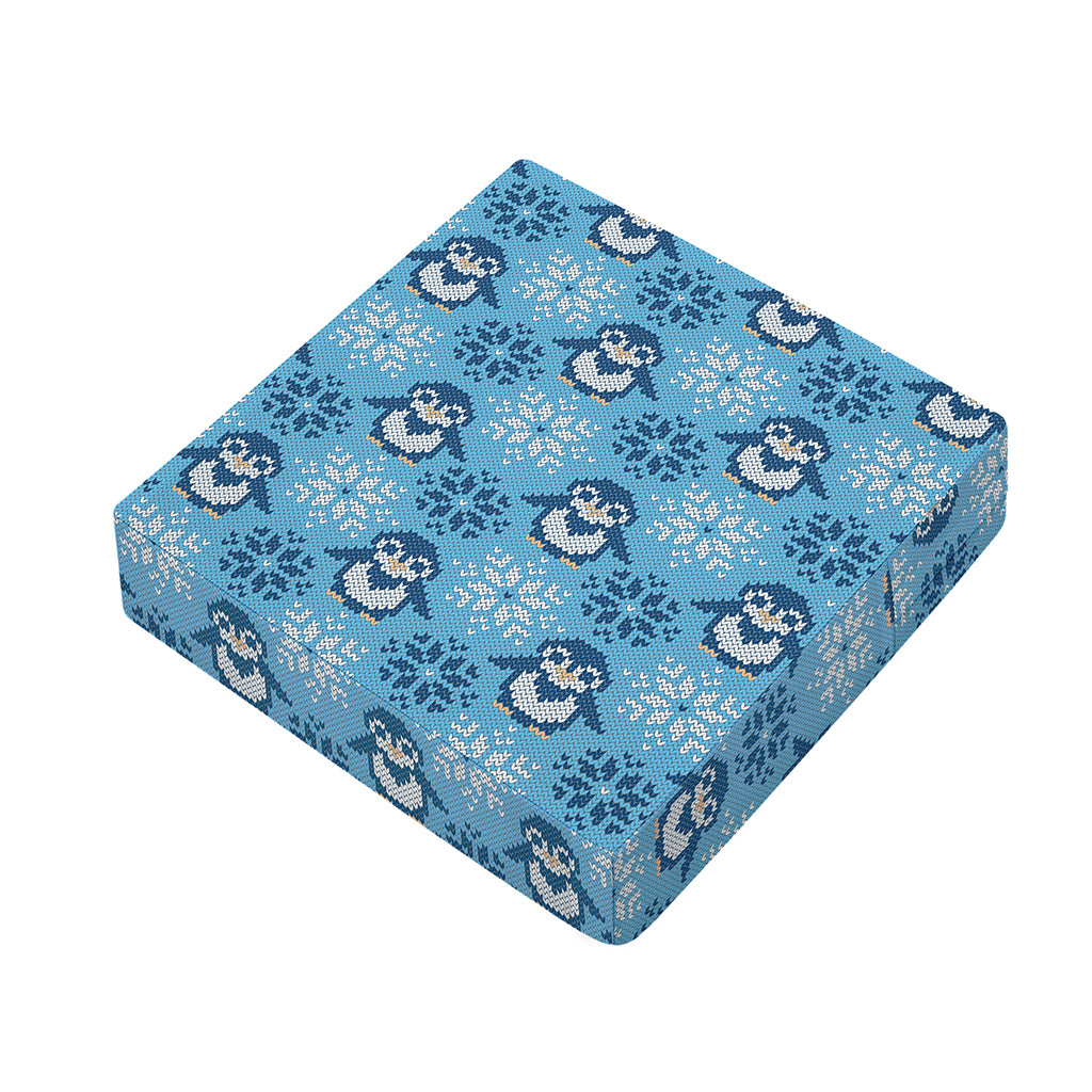 Snowy Penguin Knitted Pattern Print Outdoor Seat Cushion Cover