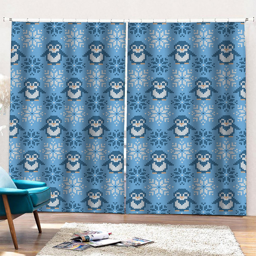 Snowy Penguin Knitted Pattern Print Pencil Pleat Curtains