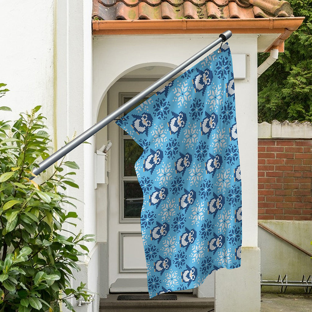 Snowy Penguin Knitted Pattern Print Polyester Flag