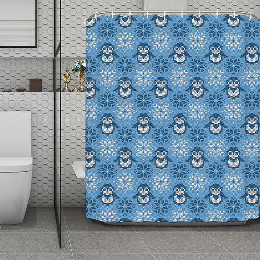 Snowy Penguin Knitted Pattern Print Polyester Shower Curtain