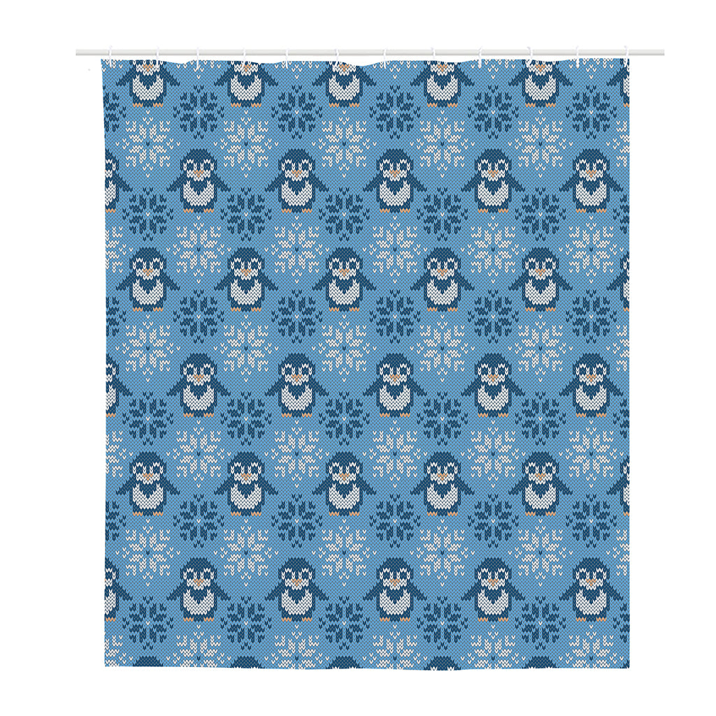 Snowy Penguin Knitted Pattern Print Polyester Shower Curtain