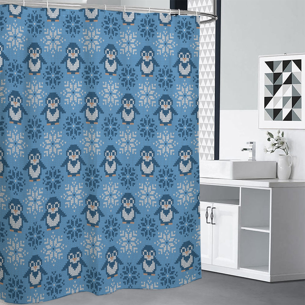 Snowy Penguin Knitted Pattern Print Premium Shower Curtain