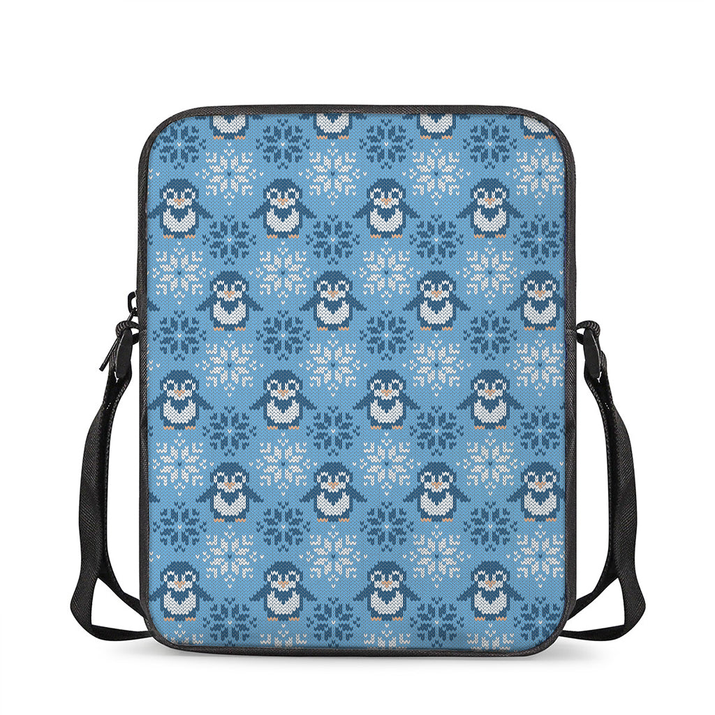 Snowy Penguin Knitted Pattern Print Rectangular Crossbody Bag