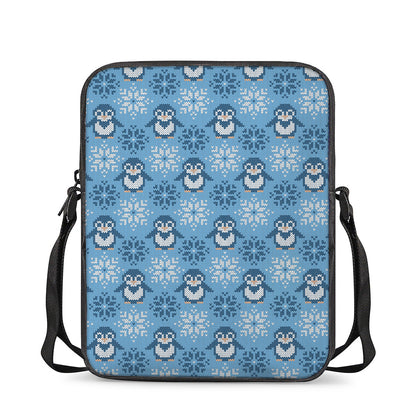 Snowy Penguin Knitted Pattern Print Rectangular Crossbody Bag
