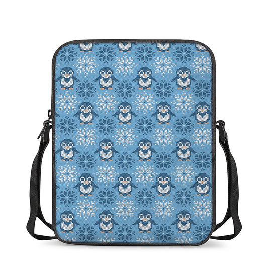 Snowy Penguin Knitted Pattern Print Rectangular Crossbody Bag