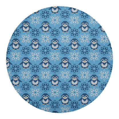 Snowy Penguin Knitted Pattern Print Round Blanket