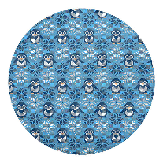 Snowy Penguin Knitted Pattern Print Round Blanket