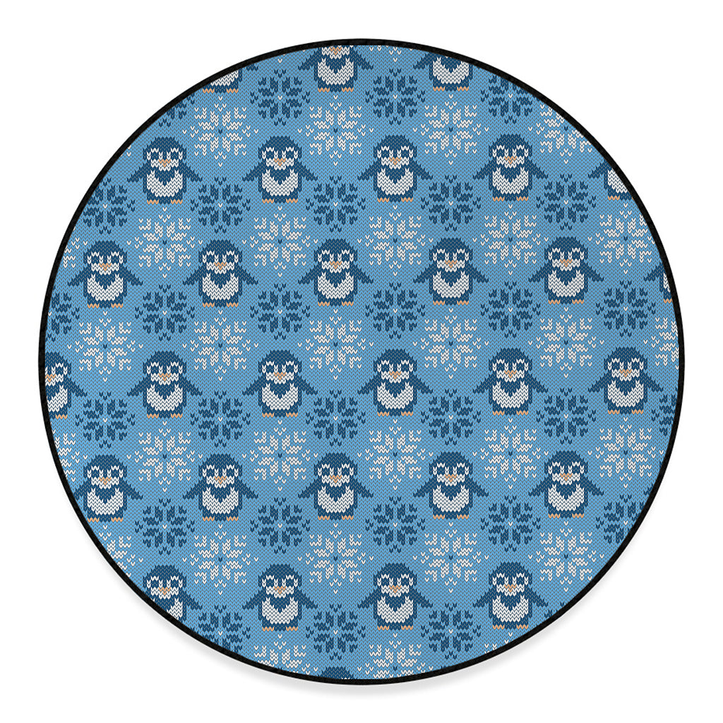 Snowy Penguin Knitted Pattern Print Round Floor Mat