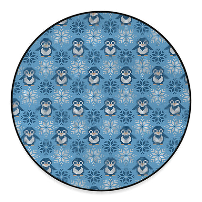 Snowy Penguin Knitted Pattern Print Round Floor Mat