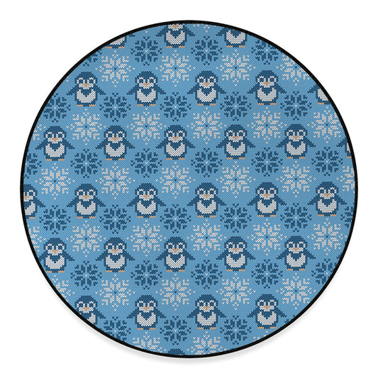 Snowy Penguin Knitted Pattern Print Round Floor Mat