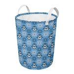 Snowy Penguin Knitted Pattern Print Round Laundry Basket