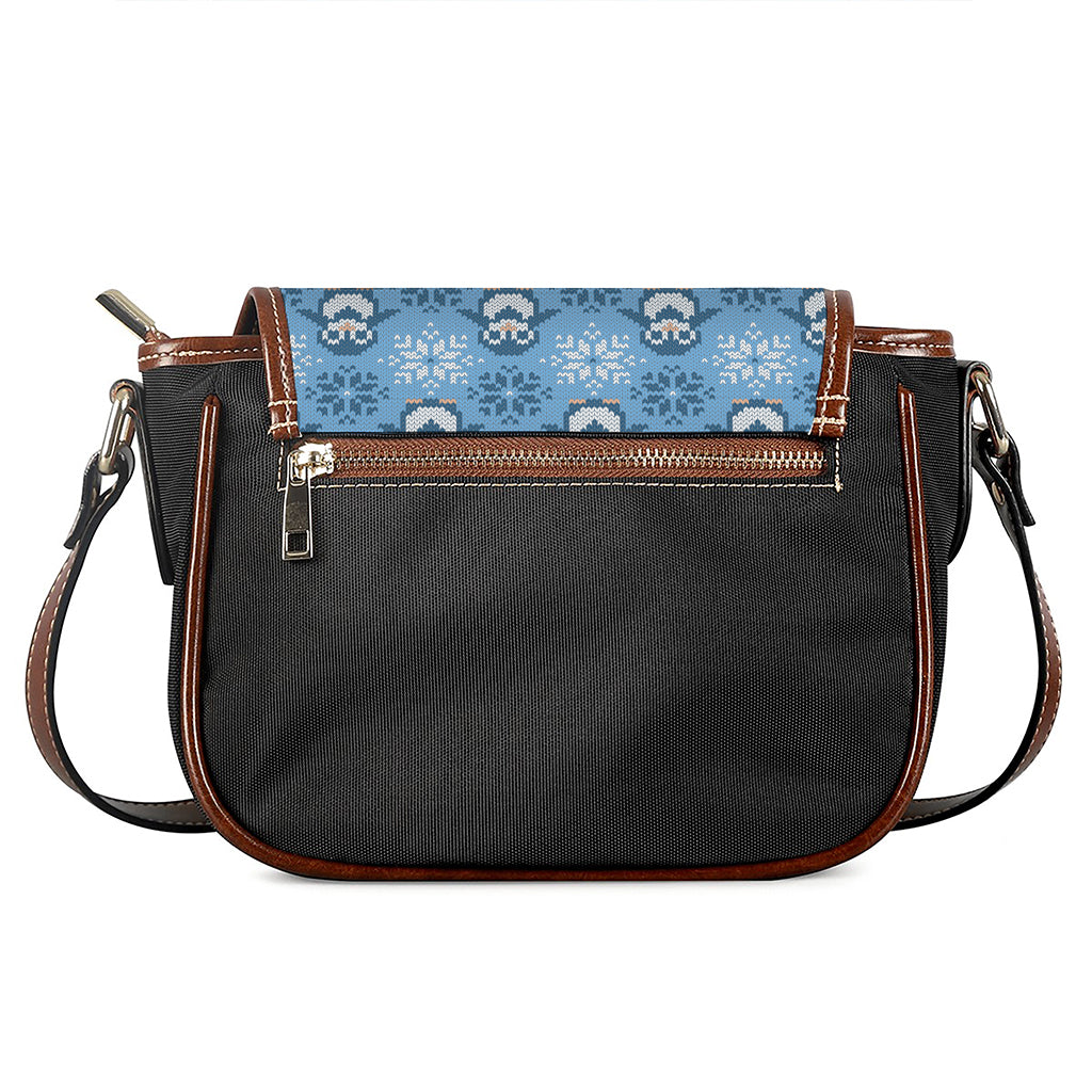 Snowy Penguin Knitted Pattern Print Saddle Bag