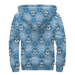 Snowy Penguin Knitted Pattern Print Sherpa Lined Zip Up Hoodie