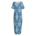 Snowy Penguin Knitted Pattern Print Short Sleeve Long Nightdress