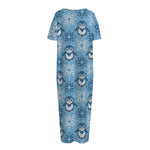 Snowy Penguin Knitted Pattern Print Short Sleeve Long Nightdress