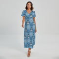 Snowy Penguin Knitted Pattern Print Short Sleeve Maxi Dress