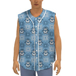 Snowy Penguin Knitted Pattern Print Sleeveless Baseball Jersey