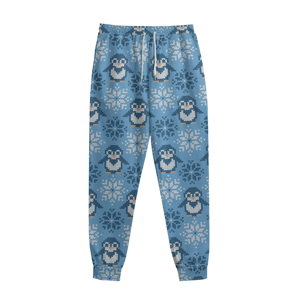 Snowy Penguin Knitted Pattern Print Sweatpants