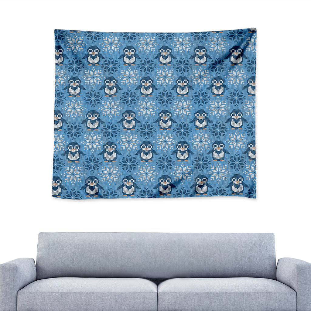 Snowy Penguin Knitted Pattern Print Tapestry