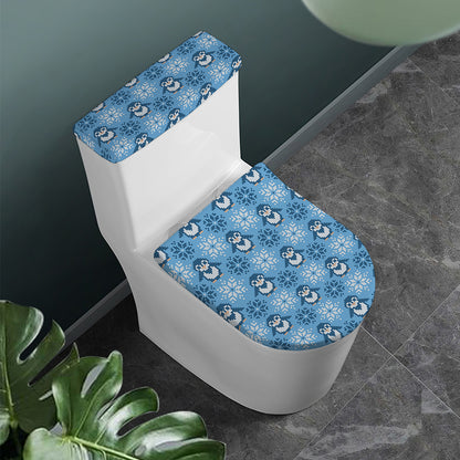 Snowy Penguin Knitted Pattern Print Toilet Lid And Tank Cover Set