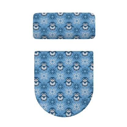Snowy Penguin Knitted Pattern Print Toilet Lid And Tank Cover Set