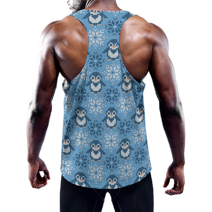 Snowy Penguin Knitted Pattern Print Training Tank Top