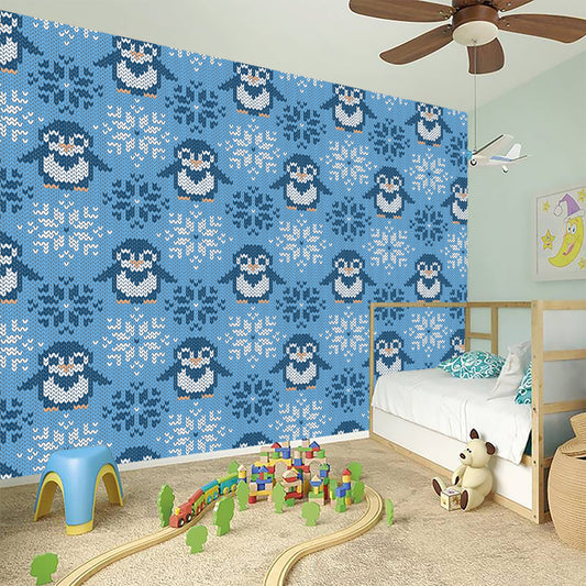 Snowy Penguin Knitted Pattern Print Wall Sticker