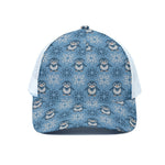 Snowy Penguin Knitted Pattern Print White Mesh Trucker Cap