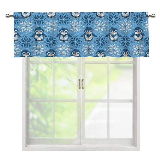 Snowy Penguin Knitted Pattern Print Window Valance