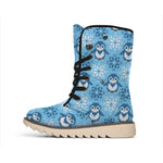 Snowy Penguin Knitted Pattern Print Winter Boots