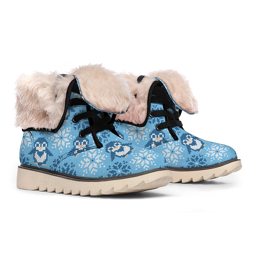 Snowy Penguin Knitted Pattern Print Winter Boots