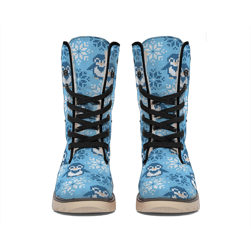Snowy Penguin Knitted Pattern Print Winter Boots