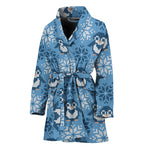 Snowy Penguin Knitted Pattern Print Women's Bathrobe