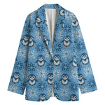 Snowy Penguin Knitted Pattern Print Women's Blazer
