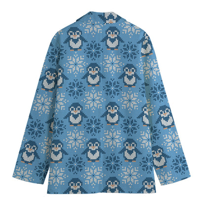 Snowy Penguin Knitted Pattern Print Women's Blazer