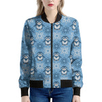 Snowy Penguin Knitted Pattern Print Women's Bomber Jacket