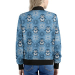 Snowy Penguin Knitted Pattern Print Women's Bomber Jacket