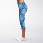 Snowy Penguin Knitted Pattern Print Women's Capri Leggings