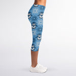 Snowy Penguin Knitted Pattern Print Women's Capri Leggings
