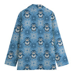 Snowy Penguin Knitted Pattern Print Women's Cotton Blazer