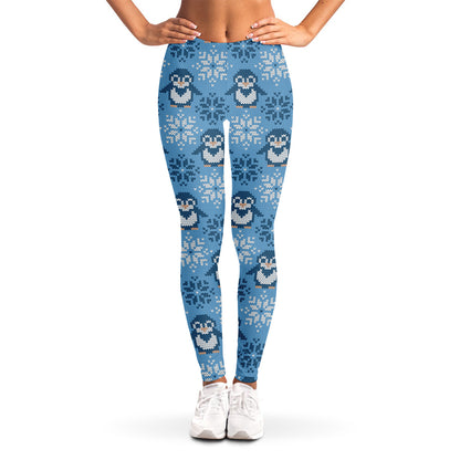Snowy Penguin Knitted Pattern Print Women's Leggings