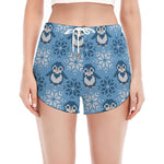 Snowy Penguin Knitted Pattern Print Women's Split Running Shorts