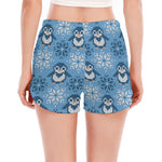 Snowy Penguin Knitted Pattern Print Women's Split Running Shorts